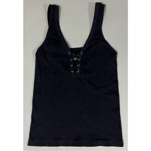 Suzette Black Tie-Up Lace-Up Spandex Cami Camisole Tank Top Shirt Blouse O/S 🖤